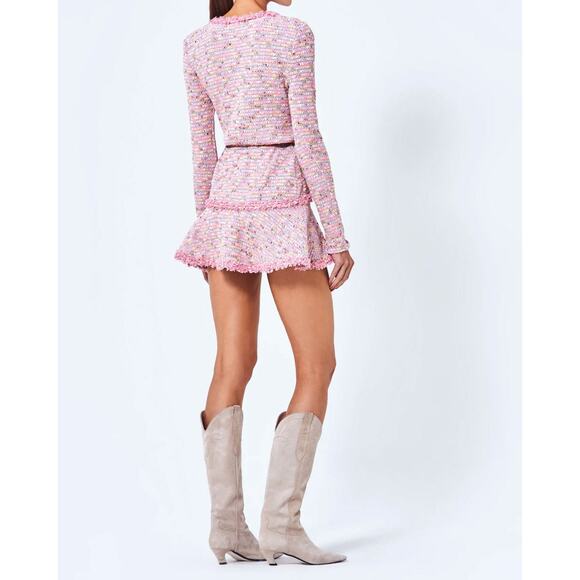 Alexis Elouise Cherry Blossom Tweed Mini Dress Belted Size Large NWT - Picture 2 of 12